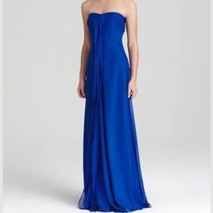 NWT Badgley Mischka Blue  Strapless Blue Ruffle Maxi Dress Size 14 Large